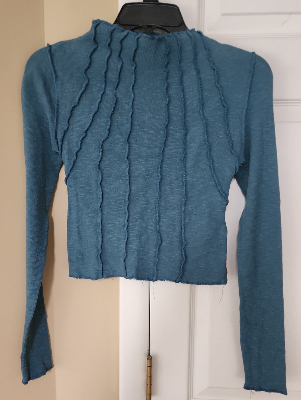 Teal Color Long Sleeeve Crop Top, Medium